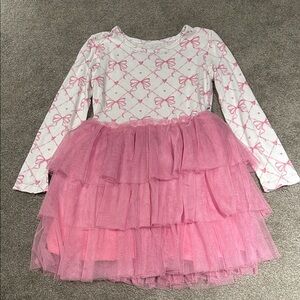 Pink Bow Pattern Kids Casual Dress